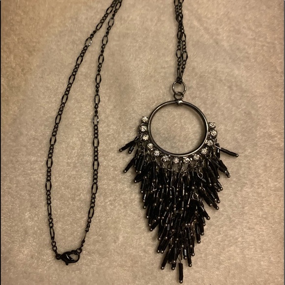 Gun Metal Crystal Black Tassel Pendant & Necklace - Picture 8 of 12